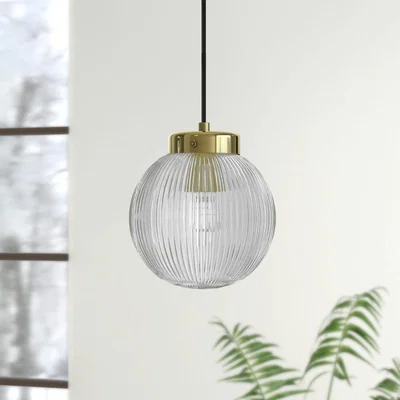 Furniture123 Ribbed Round Lantern Pendant Light with Brass Finish - Georgia