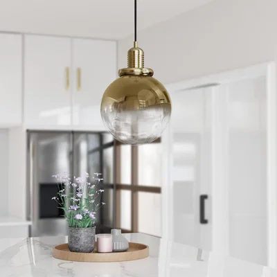Furniture123 Gold Smoked Glass Globe Pendant Light with Dimpled Effect - Salerno