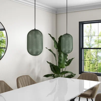 Furniture123 Green Textured Smoked Glass Long Pendant Light - Lugo