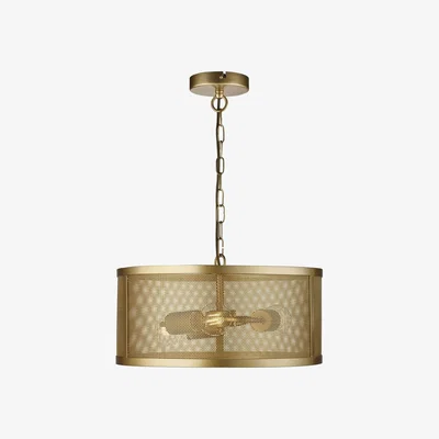 Furniture123 Fishnet Matt Gold Drum Pendant Light with Mesh Finish