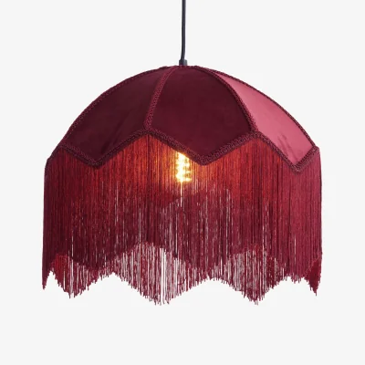 French Bedroom Fringed Berry Red Velvet Pendant Light, Small