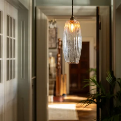 French Bedroom Henley Curve Fluted Glass Pendant Light