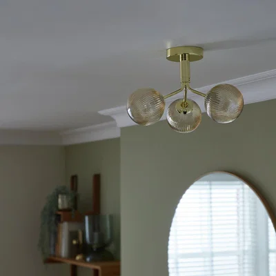 Habitat Habitat Edie Glass 3 Light Flush Ceiling Light - Champagne