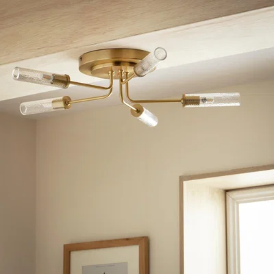 Habitat Habitat Hammered Glass 5Light Semi Flush Ceiling Light-Brass