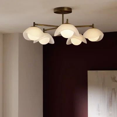 Habitat Habitat Arti Textured Glass 5 Light Flush Ceiling Light - Brass