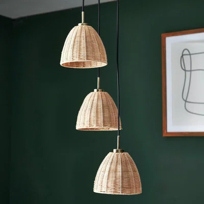 Habitat Shore Light Hellie Metal&Rattan 3Light Pendant Light-Natural