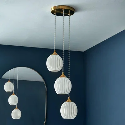 Habitat Shore Light Leah Porcelain 3 Light Pendant Light- Satin Gold