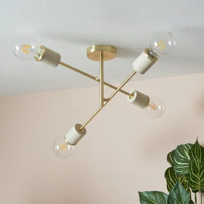 Habitat ShoreLight Jaida Metal 4Light Semi Flush Ceiling Light-Beige
