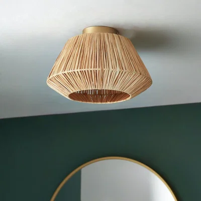 Habitat Shore Light Carmen Metal&Raffia Flush Ceiling Light- Natural