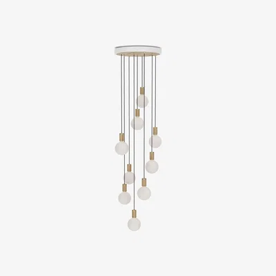 Heal's Tala Large White Canopy With 9 Oak Pendants and 9 Sphere IV Bulbs - Heal's UK Lighting