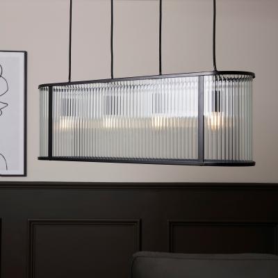 Homebase Finchley Diner Bar Ceiling Light - Black Ribbed Glass