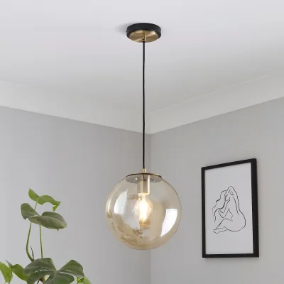 Homebase Shoreditch Glass Pendant Light - Champagne & Brass
