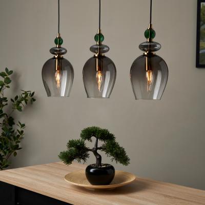 Homebase Manila  3 Light Diner Bar Ceiling Light - Charcoal Glass