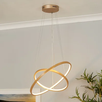 Homebase Malibu LED Double Ring Ceiling Pendant Light - Bamboo