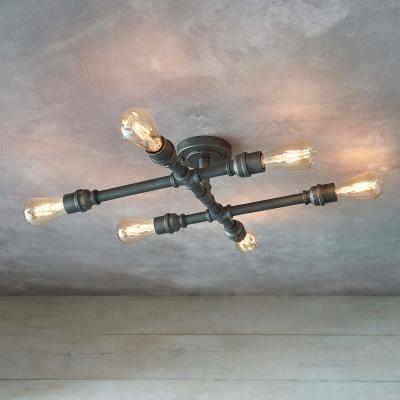 Homebase Gabe 6 Light Semi Flush Ceiling Light - Pewter
