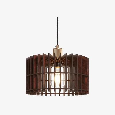 Industville Rift Slatted Wooden Drum Pendant Light - Dark