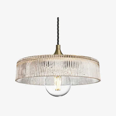Industville Chelsea Glass Ribbed Dish Pendant - 12 Inch - Clear