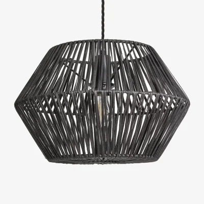 Industville Boho Rattan Ceiling Pendant Light - 15 Inch - Hex