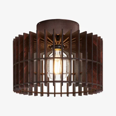 Industville Rift Slatted Wooden Drum Semi Flush Mount Light - Dark