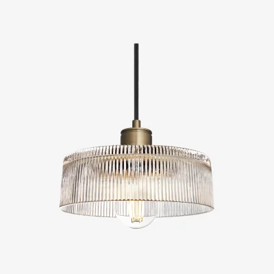 Industville Albany Glass Ribbed Dish Pendant Light - 8 Inch - Clear