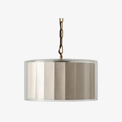 Industville Bude Circular Pendant Light - Linen & Clear Glass