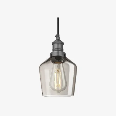 Industville Brooklyn Smoked Glass Schoolhouse Pendant Light - 5.5 Inch