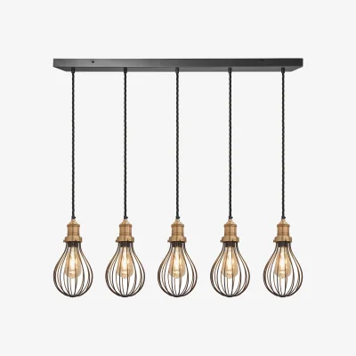 Industville Brooklyn Balloon Cage 5 Wire Cluster Lights - 6 inch - Brass