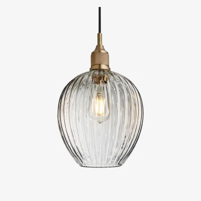 Industville Noho Glass Ribbed Tulip Pendant Light - 9 Inch