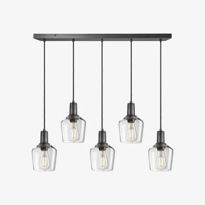 Industville Sleek Glass Schoolhouse 5 Wire Cluster Lights - 5.5 inch - Clear