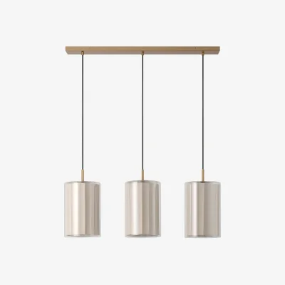 Industville Bude Cylinder 3 Wire Cluster Pendant Light - Linen & Clear Glass