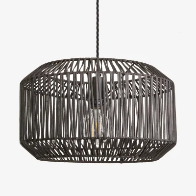 Industville Boho Rattan Ceiling Pendant - 18 Inch - Drum