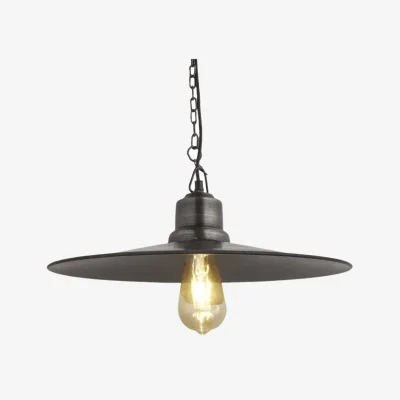 Industville Brooklyn Flat Pendant - 15 Inch - Pewter with Chain Holder