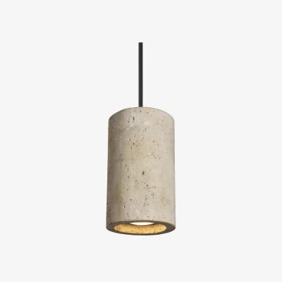 Industville Travertine Stone Cylinder Pendant Light - 4 inch - Natural