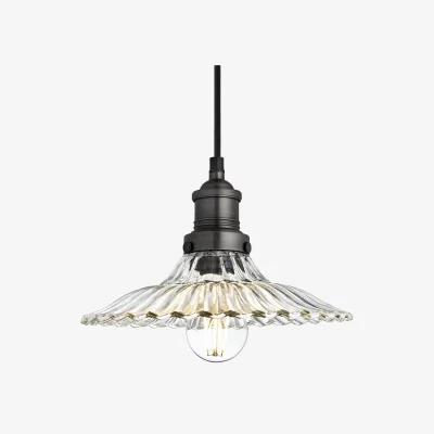 Industville Brooklyn Glass Fluted Slope Pendant Light - 10 Inch - Clear