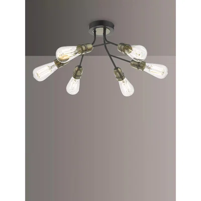 John Lewis Där Remy Semi Flush Ceiling Light, Black/Antique Brass