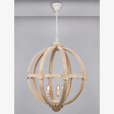 John Lewis Pacific Lifestyle Javier Wooden Pendant Ceiling Light, White Wash