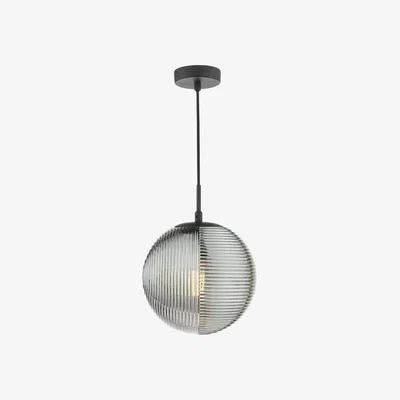 John Lewis Där Evander Rib Glass Single Pendant Ceiling Light, Black