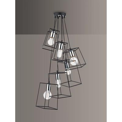 John Lewis Där Tower 6 Pendant Cluster Ceiling Light, Black/Chrome