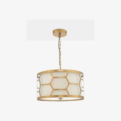 John Lewis Där Metal Hexagon Small Pendant Ceiling Light, Gold/Ivory