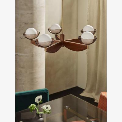 John Lewis MADE 5 Arm Glass Orb Ceiling Light, Walnut