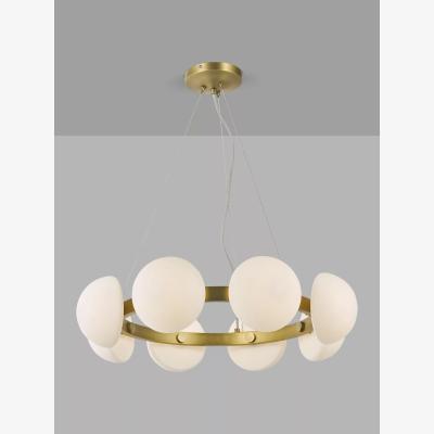 John Lewis John Lewis Eclipse 8 Hoop Pendant Ceiling Light, Warm Brass/Opal
