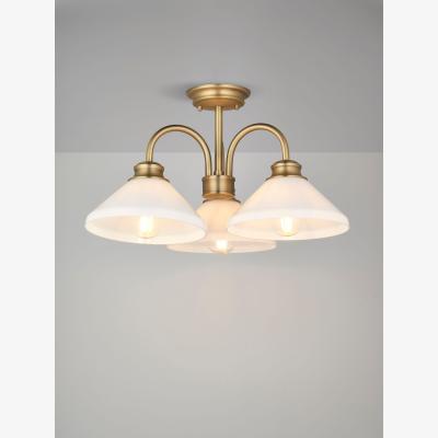 John Lewis John Lewis Tula Opaline 3 Arm Semi Flush Ceiling Light, Matt Antique Brass