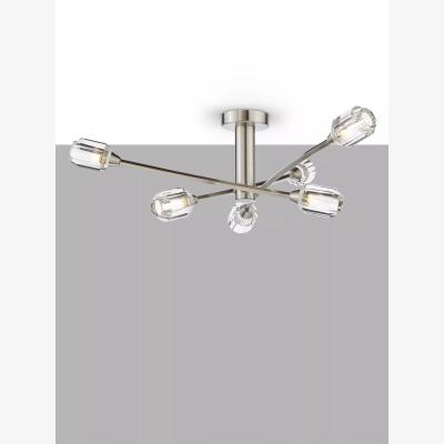 John Lewis Där Zonda 6 Arm Crystal Semi-Flush Ceiling Light, Brushed Nickel