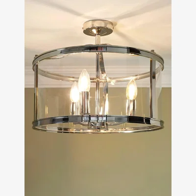 John Lewis Laura Ashley Harrington 3 Bulb Semi Flush Ceiling Pendant Light, Polished Nickel