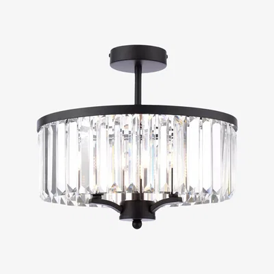 John Lewis Laura Ashley Elkwood Semi-Flush Chandelier Ceiling Light, Black/Clear