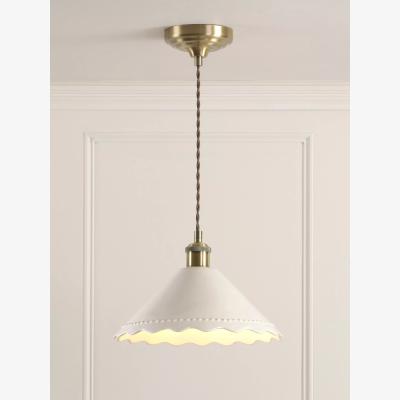 John Lewis Laura Ashley Daws Scalloped Ceramic Shade Pendant Ceiling Light, White
