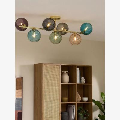 John Lewis MADE Ilaria 7 Light Flush Ceiling Light, Brass/Multi