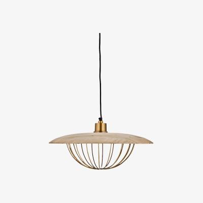 John Lewis Nkuku Chakai Wood & Brass Pendant Ceiling Light, Natural