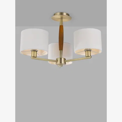 John Lewis John Lewis Spindle 3 Arm Semi Flush Ceiling Light, Walnut Stained Ash