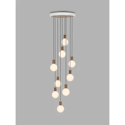 John Lewis Tala Walnut Nine Pendant Cluster Ceiling Light with Sphere IV ES LED Dim to Warm Globe Bulbs, White